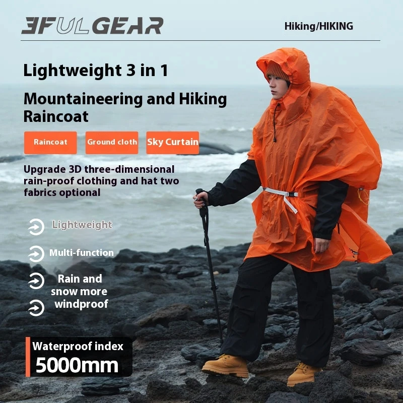 Camping Rain Poncho - 3F UL GEAR Ultralight Yürüyüş Yağmurluğu