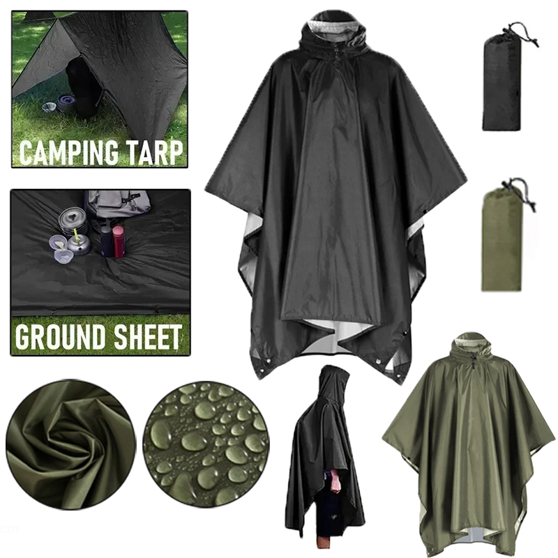 Camping Rain Poncho - Açık 3 In 1 Askeri Yağmurluk
