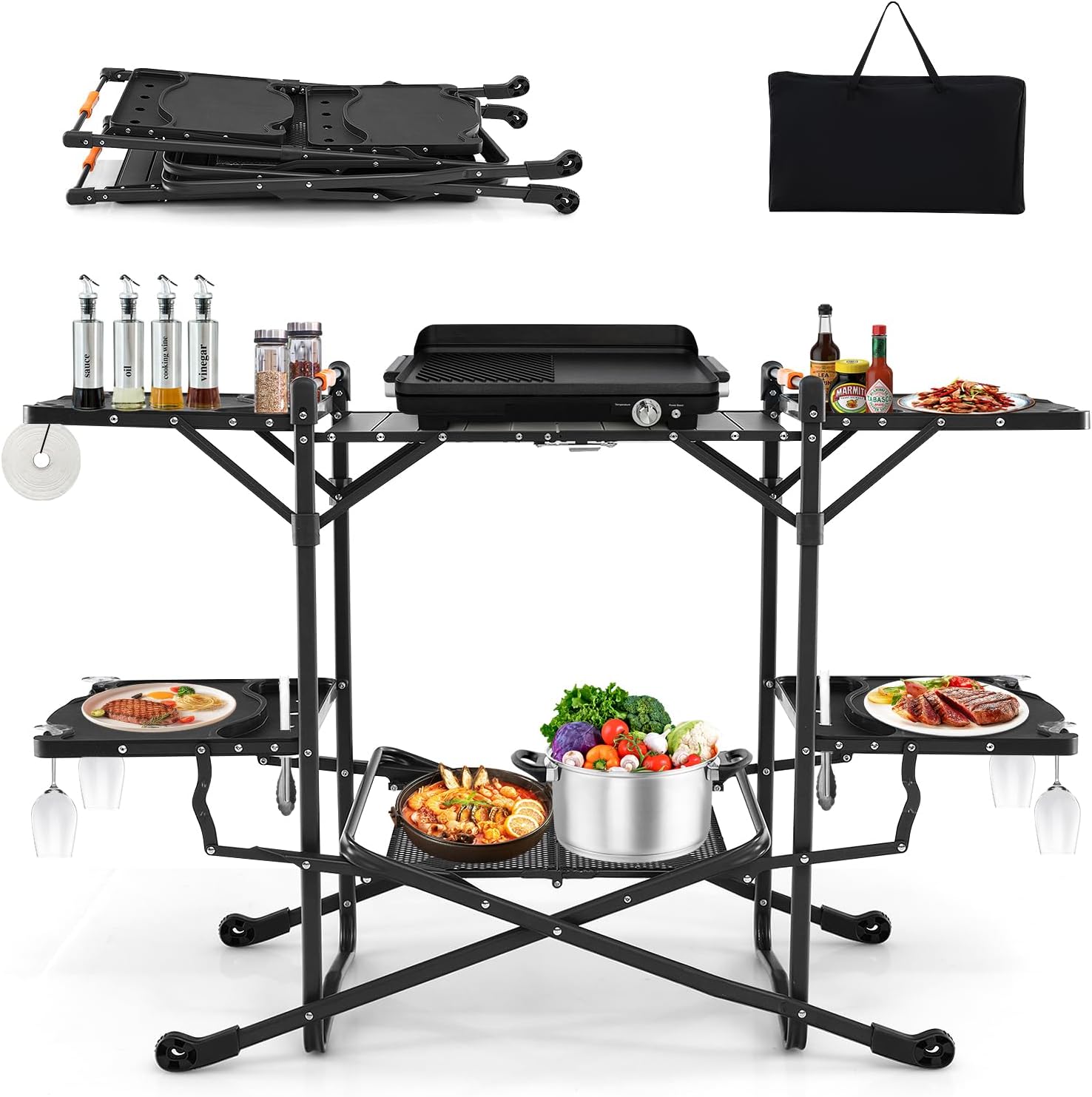Outdoor Camping Kitchen Setup - Isıya Dayanıklı Üst Yüzeyli, 4 Yan