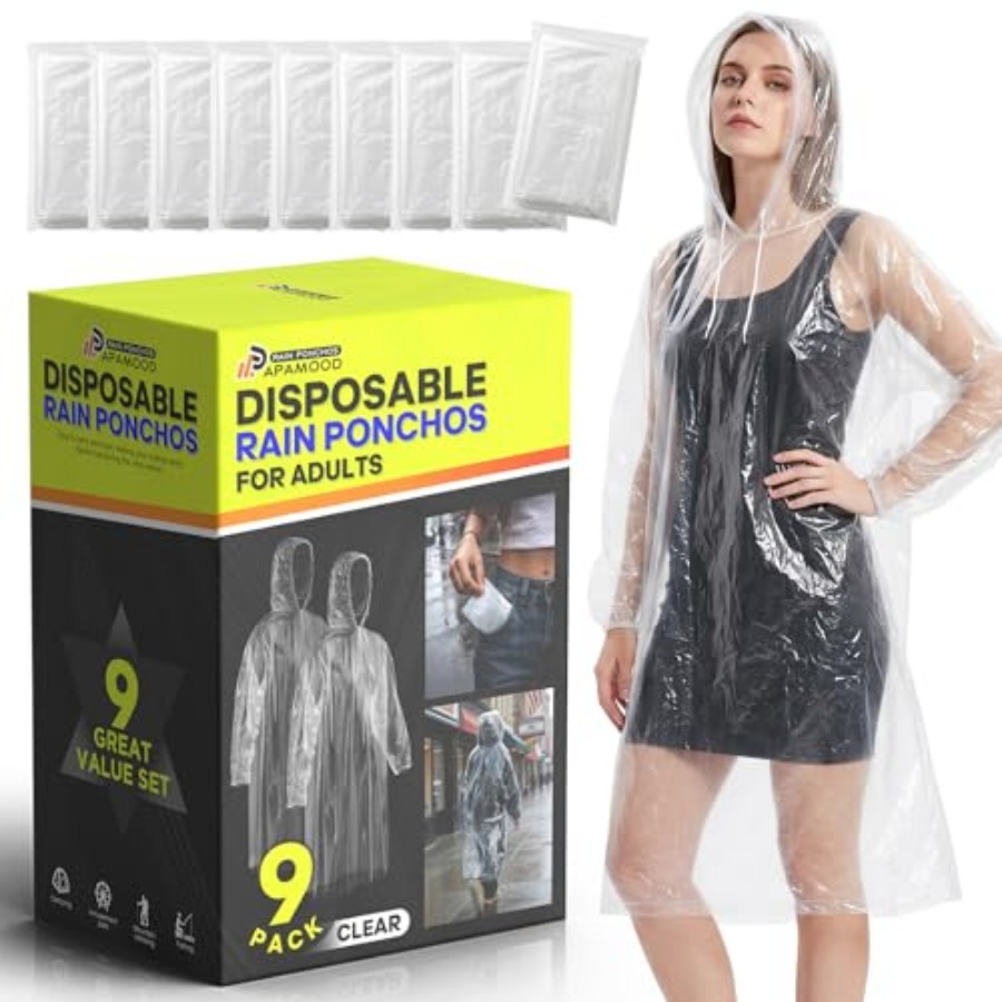 Camping Rain Poncho - Tek Kullanımlık Yağmurluklar, Yetişkinler için 6'lı/9'lu