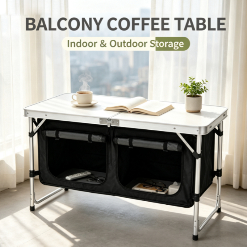 Outdoor Camping Kitchen Setup - Gümüş Alüminyum Katlanabilir Kamp Masası, Çift