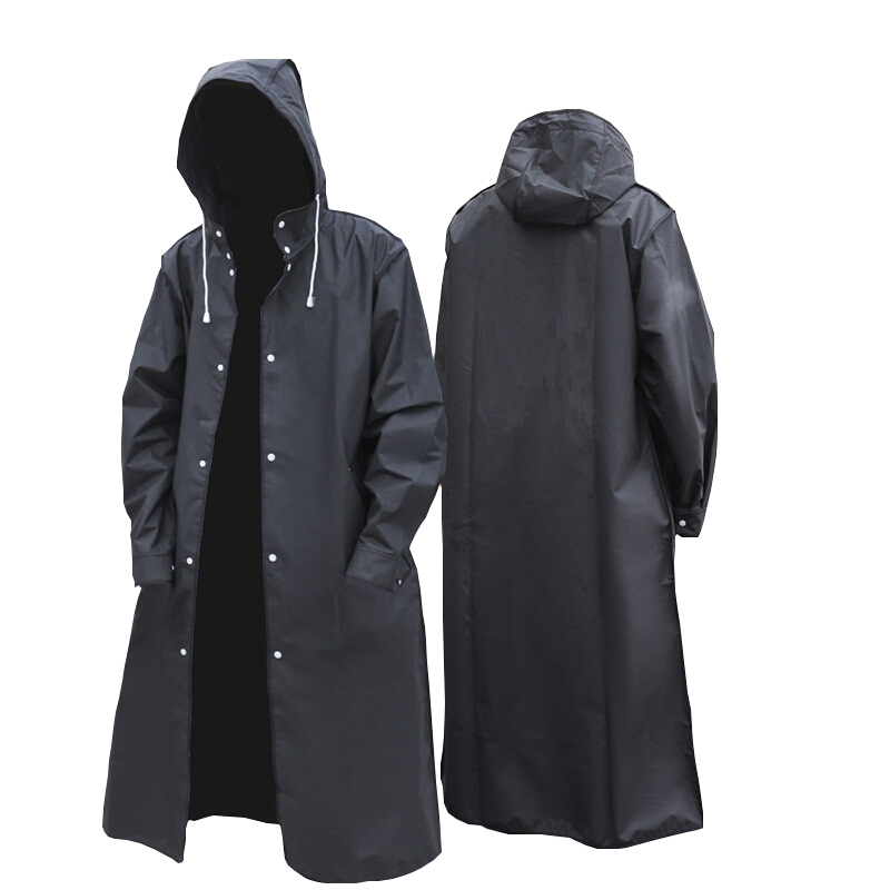 Camping Rain Poncho - Siyah Moda Yetişkin Su Geçirmez Uzun