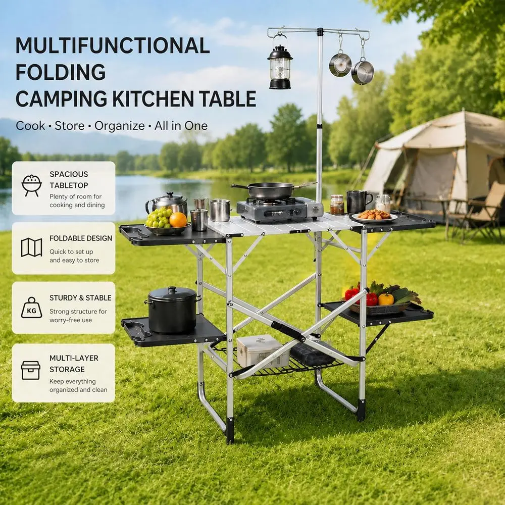 Isıya Dayanıklı Üst Yüzeyli, 4 - Outdoor Camping Table With Storage incelemesi ve fiyatı